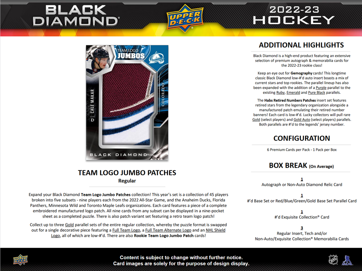 2022-23 Upper Deck Black Diamond Hockey Hobby 5 Box Case